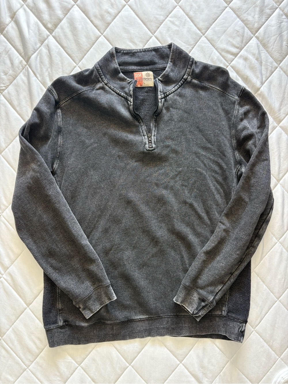 Ruff Hewn Black Acid Wash Quarter Zip Pullover Sweatshirt L